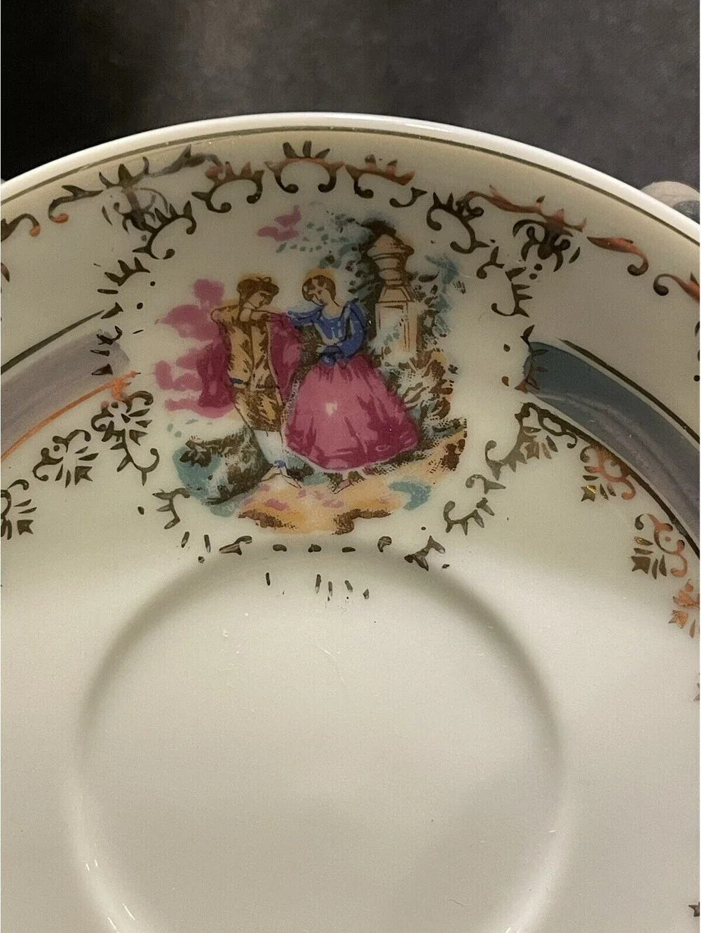 Fragonard Love Story Pedestal Demitasse Tea Cup Saucer Beehive Stamp 1/681 Gold